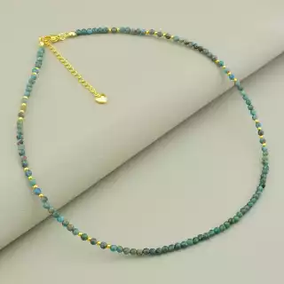 Підвіска з апатитом грань (42 см, бірюзова, позолота, 3.3 мм)