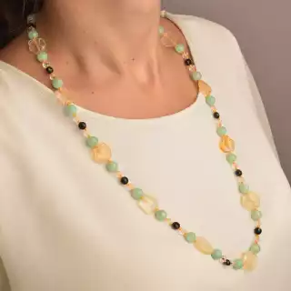 Намисто Цитрин, Кварц, Агат 69 см.