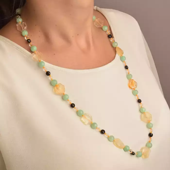 🏷️️ Намисто Цитрин, Кварц, Агат 69 см. ss_90910