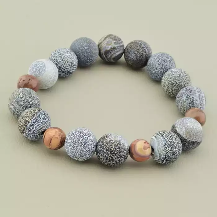 🏷️️ Браслет на резинці Агат, Яшма 17 см F-105795