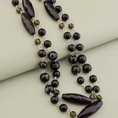 🏷️️ Намисто довге Агат, Раухтопаз 80 см F-105895