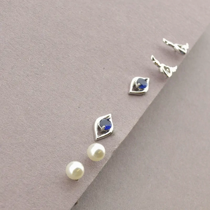 🏷️️ Сережки пусети 3 пари Saiya Майорка (родій) ss_93920