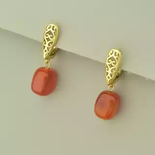 Сережки англійський замок Агат (позолота 18к лимонна)