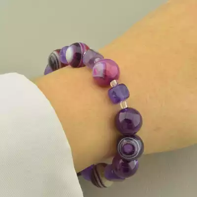 🏷️️ Браслет резинка Агат, Аметист 17 см. F-102280