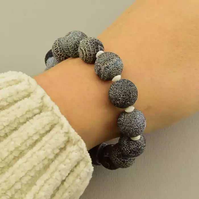 🏷️️ Браслет на резинці Агат, Корал 17 см F-105796