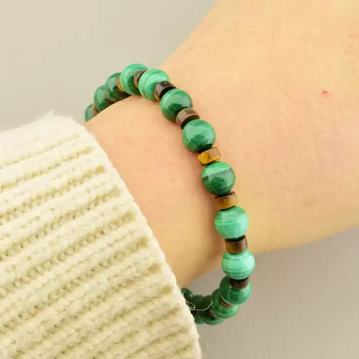 🏷️️ Браслет на резинці Малахіт, Тигрове око 18 см ss_105996