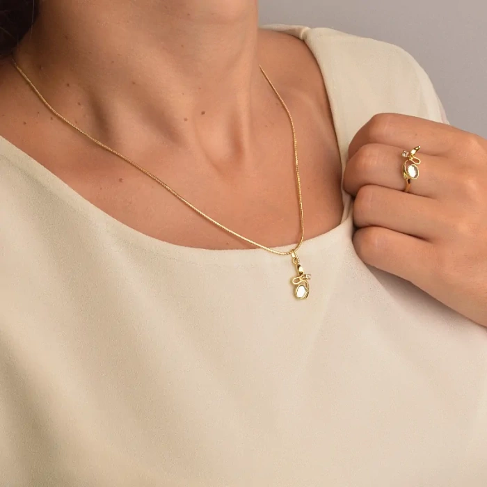 🏷️️ Набір Підвіска+Каблучка+Сережки Winniana (з фіанітами), золотий, 45 см ss_104500