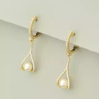 Сережки довгі англійський замок Xuping Майорка (позолота 18к)