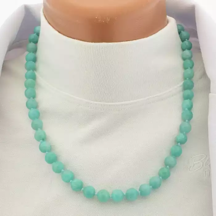 🏷️️ Намисто амазоніт (47 см, карабін, сталь, 8,5 мм, бірюзовий, срібний) ss_105186