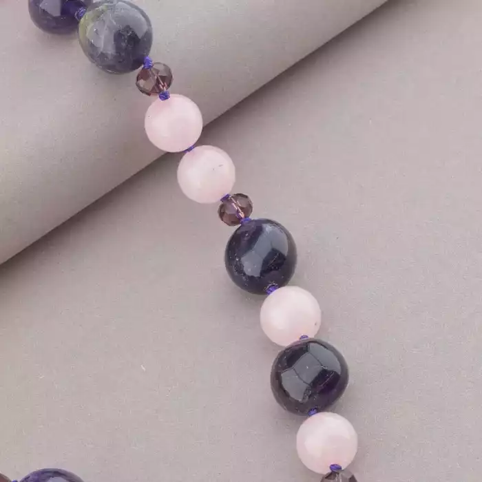 🏷️️ Намисто Рожевий кварц, Аметист, Чеський кришталь 56 см. ss_91115