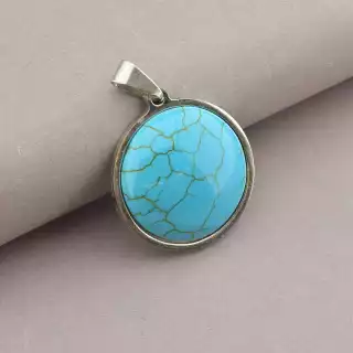 Кулон круглий Stainless Steel Бірюза 40х30 мм
