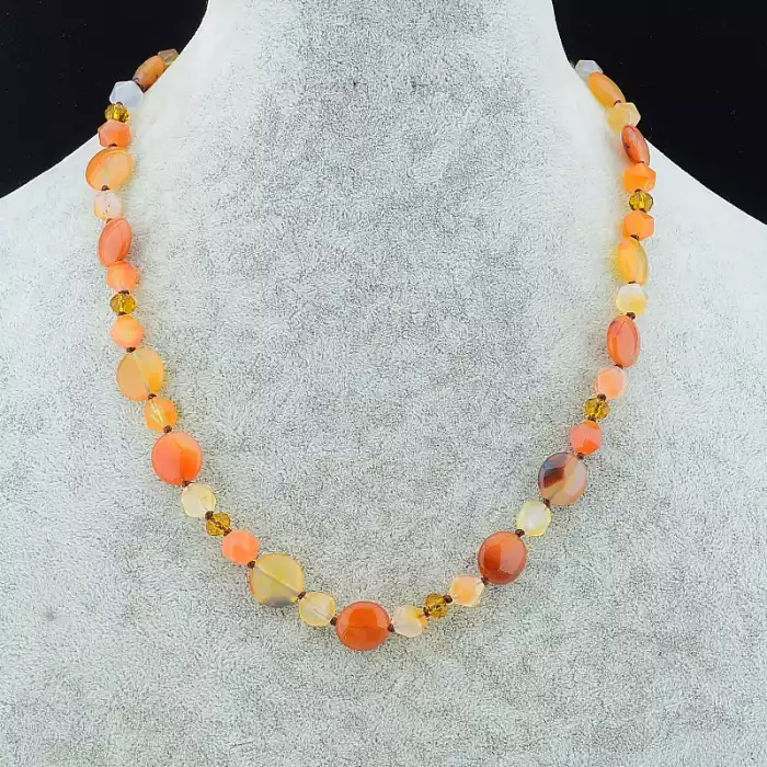 🏷️️ Намисто Сердолік, Чеський кришталь 49 см. ss_86545