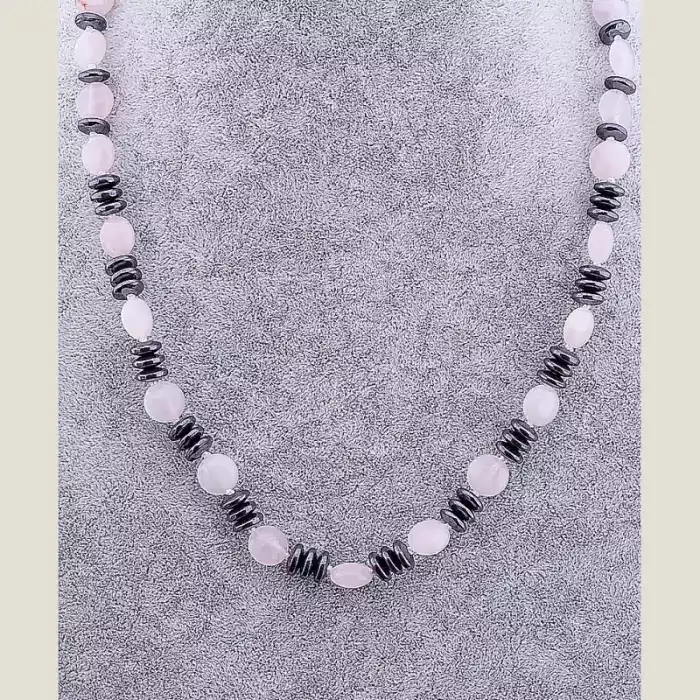 🏷️️ Намисто Рожевий кварц, Гематит 55 см ss_78005