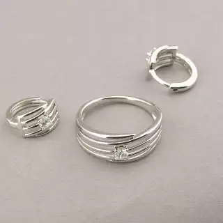 Сережки + Каблучка XUPING Фіаніт (родій)