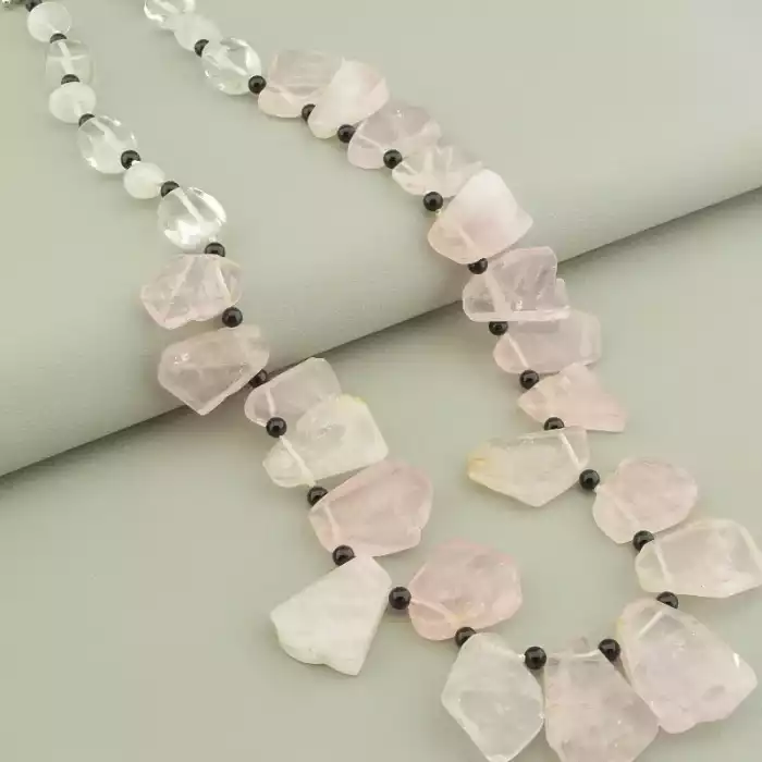 🏷️️ Намисто Рожевий кварц, Гірський кришталь 56 см ss_57590