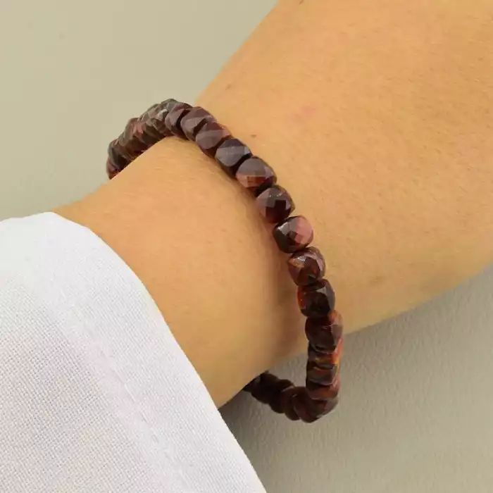 🏷️️ Браслет резинка Бичаче око (17 см, без замку, грань, бордовий) ss_104980