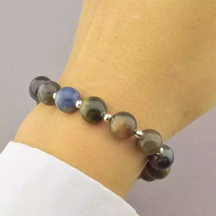 🏷️️ Браслет резинка Сапфір, Кіаніт, Рубін 17 см. (срібло 925 проба) ss_90068