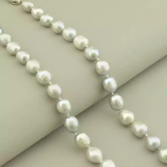 🏷️️ Намисто з перлин (43 см, карабін, сталь, 10,5х9 мм, сірий, срібний, А+) ss_105187