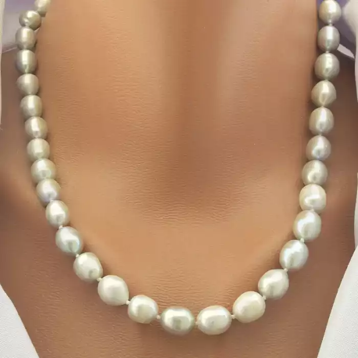 🏷️️ Намисто з перлин (43 см, карабін, сталь, 10,5х9 мм, сірий, срібний, А+) ss_105187