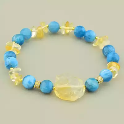 Браслет на резинці Ларімар, Цитрін 19 см (позолота 18к)