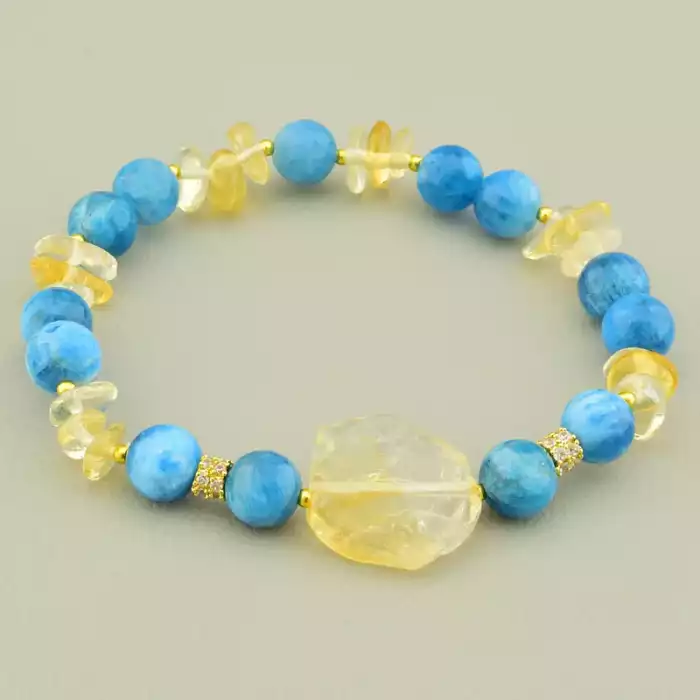 🏷️️ Браслет на резинці Ларімар, Цитрін 19 см (позолота 18к) F-105698