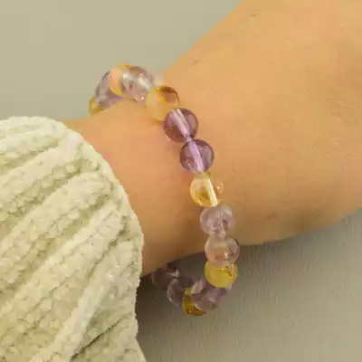 🏷️️ Браслет на резинці Цитрін, Аметист 18 см F-105798