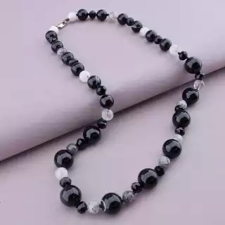 Намисто Агат, Волосатик, Чеський кришталь 54 см.