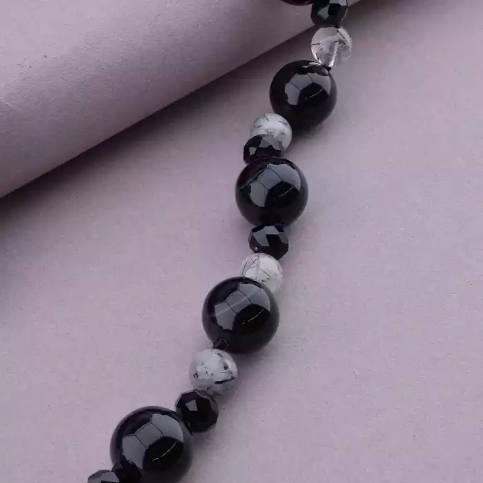 🏷️️ Намисто Агат, Волосатик, Чеський кришталь 54 см. ss_91016