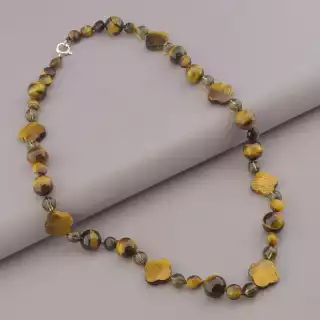 Намисто Тигрове око, Раухтопаз 56 см. (срібло 925 проба)