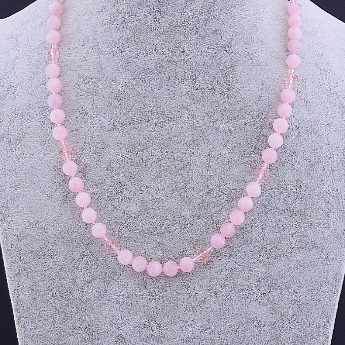 🏷️️ Намисто Рожевий кварц, Чеський кришталь 55 см ss_63754