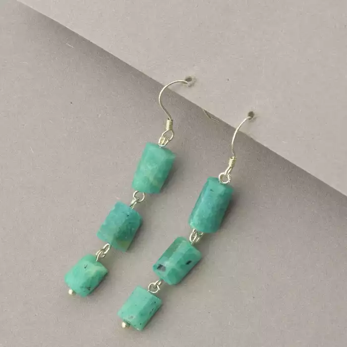 🏷️️ Намисто + Браслет + Сережки Амазонит 41 см срібло (925 проба) ss_66086