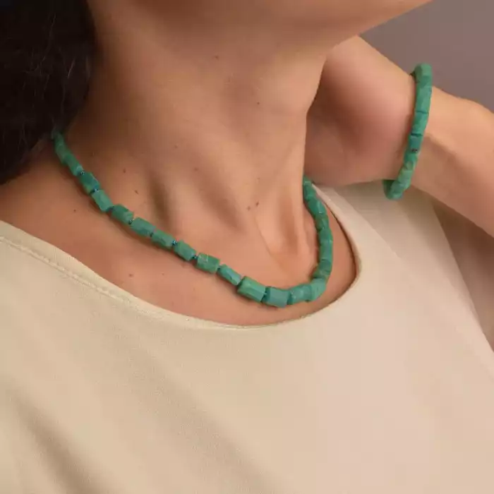 🏷️️ Намисто + Браслет + Сережки Амазонит 41 см срібло (925 проба) ss_66086