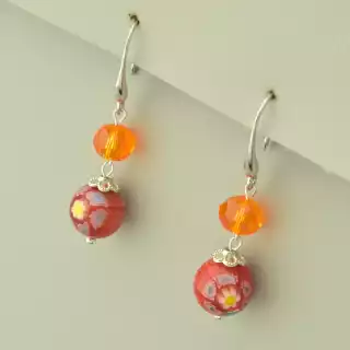 Сережки довгі петля Лемпворк (скло, родій)