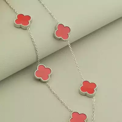 🏷️️ Підвіска Stainless Steel Ван Кліф Емаль 40 см (родій) F-104271