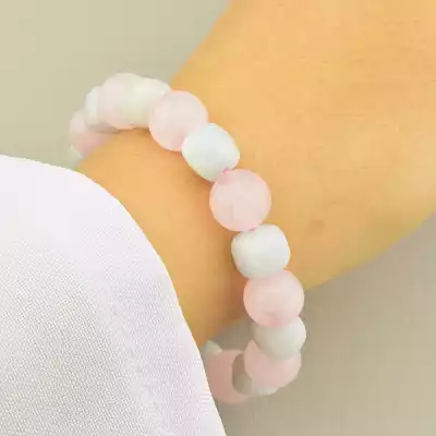 🏷️️ Браслет на резинці Рожевий кварц, Морганіт 18 см F-105699