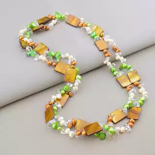 Намисто Перламутр, Гірський кришталь, Перли 120 см.