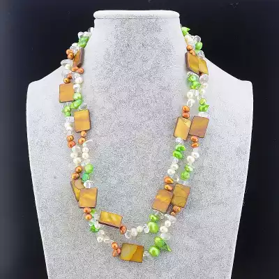 🏷️️ Намисто Перламутр, Гірський кришталь, Перли 120 см. F-88553