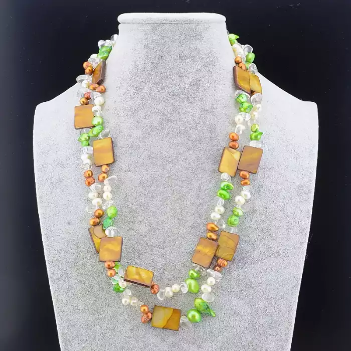 🏷️️ Намисто Перламутр, Гірський кришталь, Перли 120 см. ss_88553