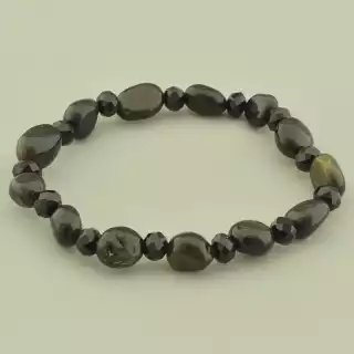 Браслет резинка обсидіан та кришталь (17 см, грань)