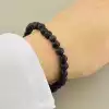 🏷️️ Браслет з лави (20 см, на резинці, чорний камінь в формі кульки) F-104782