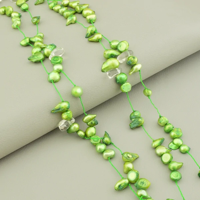 🏷️️ Намисто з перлин та Гірський кришталь (120 см, без замку, зелений, кришталевий) ss_105083