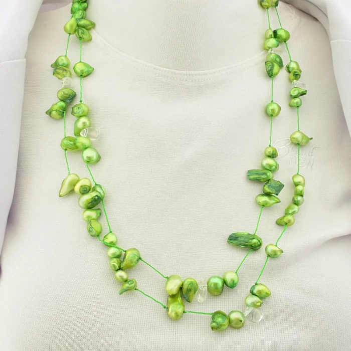 🏷️️ Намисто з перлин та Гірський кришталь (120 см, без замку, зелений, кришталевий) ss_105083