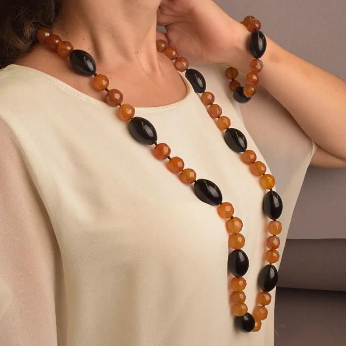 🏷️️ Намисто + Браслет Сердолік, Агат 100 см ss_80730