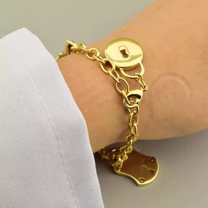 🏷️️ Браслет замочок на карабіні Winniana (Італія) 20 см (позолота 18к) F-105496