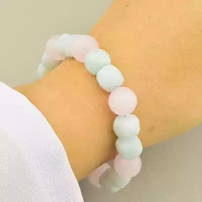 🏷️️ Браслет на резинці Рожевий кварц, Морганіт 18 см F-105700