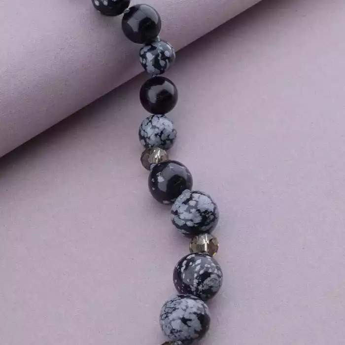 🏷️️ Намисто Обсідіан, Чеський кришталь 48 см. ss_91018