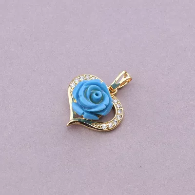 Кулон серце блакитна троянда XUPING Фіаніт (позолота 18к)