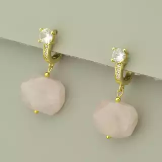 Сережки з англійським замком Рожевий кварц (позолота 18к лимонна)