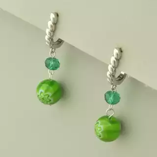 Сережки довгі з англійським замком Лемпворк (скло, родій)