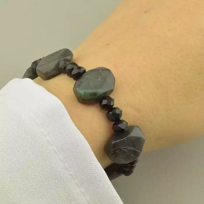 🏷️️ Браслет резинка лабрадор та кришталь (17 см, грань) ss_104683